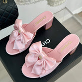 Double CC Big Bow High Heels Sheepskin Light Pink